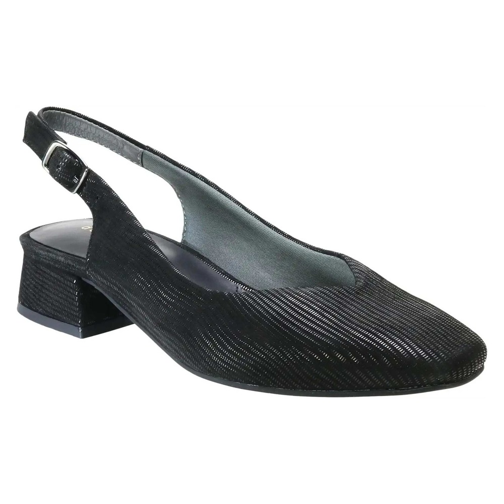 David Tate Black Shimmer Slingback Pumps Low Block Heel Square Toe Shoes